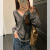 西遇假两件长袖毛衣女冬季新款V领拼接撞色宽松打底毛衫SS051765 商品缩略图2