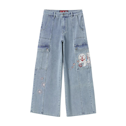 ONIARAI/鬼洗25秋冬新品泥棒蓝女款来福绣花工装牛仔裤 25N4411 商品图3