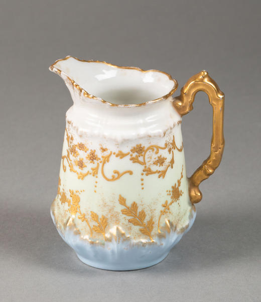 独角鹿西洋古董19世纪法国利摩日地区出品古典繁花卷叶主题手绘描金装饰青蓝色釉双人下午茶瓷器套件 商品图3