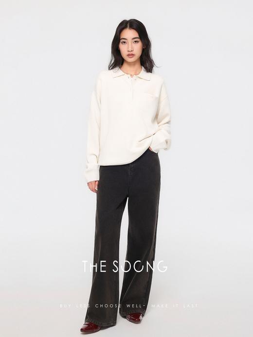 THESOONG"轻柔糯感"细支纯羊毛单边针织卷边翻领毛衣HBMY8043 商品图3