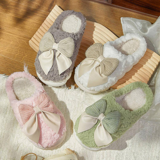 时尚甜美可爱防滑保暖蝴蝶结居家棉女士拖鞋-纪念日百货门店同款166993735 商品图0