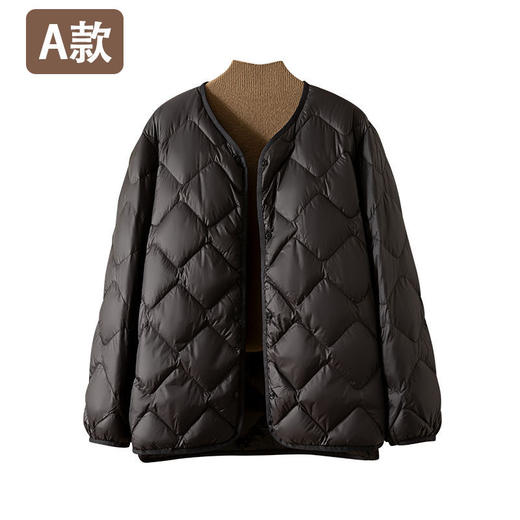 丁摩新款V领羽绒服女士轻薄宽松加大码内胆白鸭绒连帽外套AL 商品图4