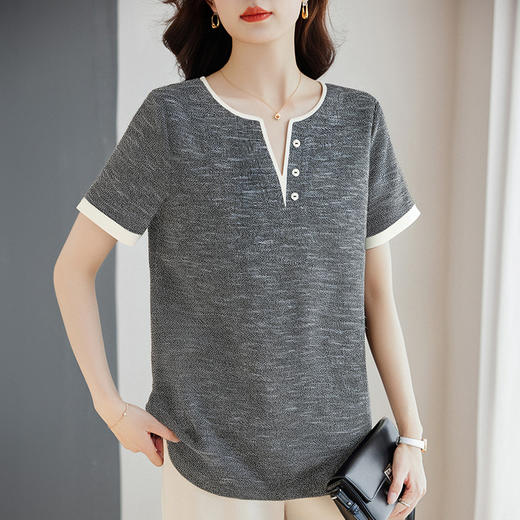 v领短袖女t恤2026新款夏季高端洋气大码女装胖mm宽松女士半袖上衣 商品图2