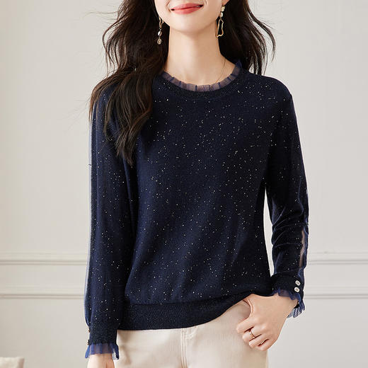 针织打底衫女早春秋季2026新款大码女装蕾丝长袖t恤上衣洋气小衫 商品图3