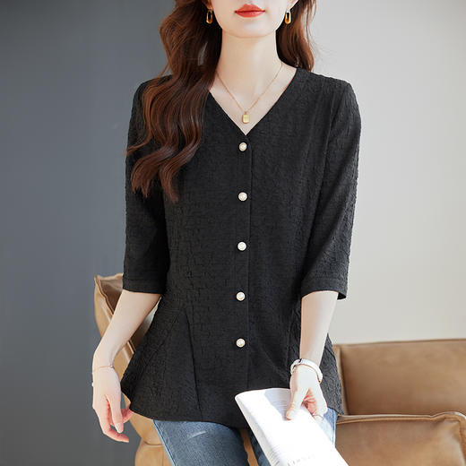 2026秋季新款女装蕾丝打底衫女士衬衫胖mm大码七分袖上衣中袖小衫 商品图3