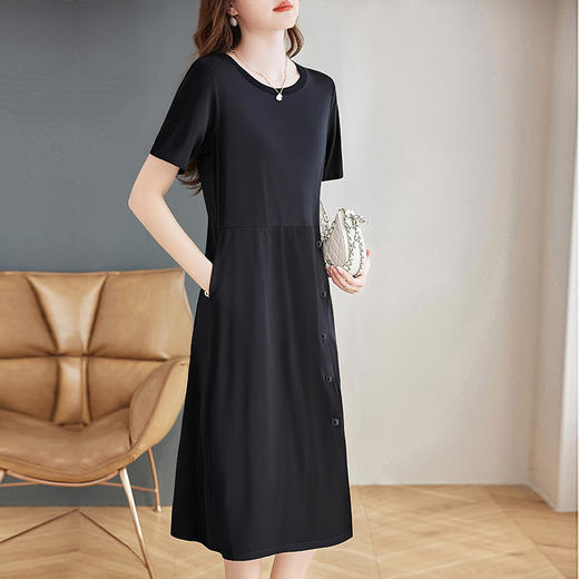 宽松a字连衣裙女夏2026新款胖mm大码黑色女士休闲气质裙子高级感 商品图2