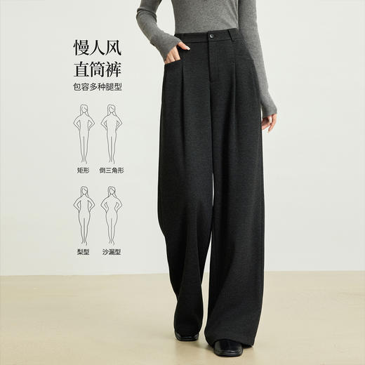 【周末秒杀】熙世界慢人休闲风羊毛呢西装阔腿裤女2025秋冬新款宽松通勤直筒裤 商品图1