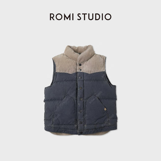 ROMI STUDIO90白鹅绒重洗水灯芯绒拼色立领羽绒马甲 RWCWWG5298 商品图0