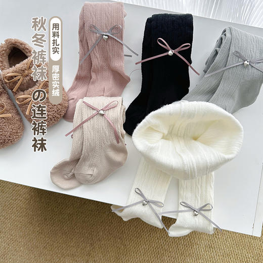 保暖加绒~儿童连裤袜秋冬薄绒蝴蝶结女童打底裤甜美外穿磨绒裤80-140cm  商品图2