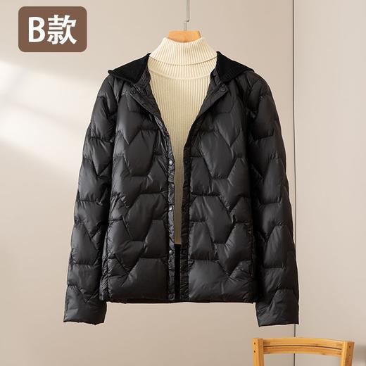 丁摩新款V领羽绒服女士轻薄宽松加大码内胆白鸭绒连帽外套AL 商品图0