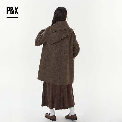 P&X设计师女装2025冬季法式长袖双面呢中长款大衣825421113 咖色 商品图4