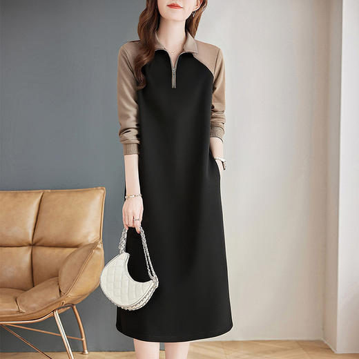 高级长袖连衣裙女秋季2026年新款大码休闲直筒裙翻领时尚卫衣裙子 商品图0