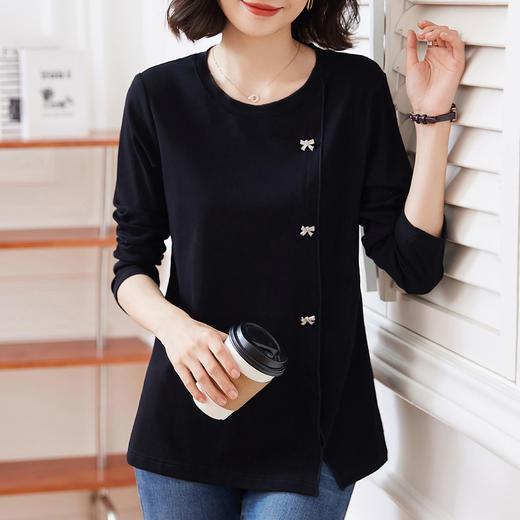黑色打底衫女春秋2026新款妈妈大码女装胖mm长袖t恤宽松显瘦上衣 商品图1