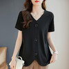v领黑色短袖t恤女士夏季新款大码女装纯棉体恤衫洋气今年流行上衣 商品缩略图1