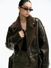 TR她热 摇滚主唱 棕色油蜡皮廓形复古翻领皮毛一体外套皮夹克 商品缩略图1
