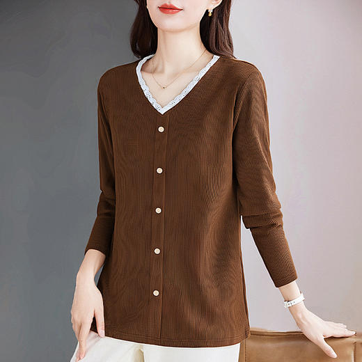 针织打底衫女可外穿遮肚显瘦v领上衣2026新款秋装大码薄款长袖T恤 商品图1