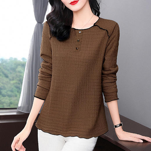 芳妮诗大码长袖女士t恤上衣秋冬2026新款宽松高端品牌打底衫女装 商品图0