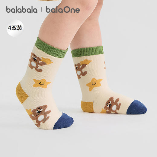 巴拉巴拉balaOne宝宝袜子冬季儿童毛圈袜小童萌趣棉袜保暖四双装 商品图1