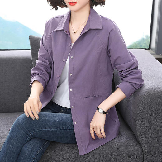 纯棉休闲夹克外套女春秋2026新款大码妈妈中长款风衣女士衬衫上衣 商品图2