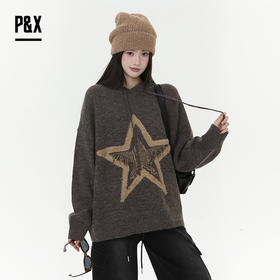 P&X设计师女装2025冬季连帽中长款毛衣保暖套头825418188 咖色