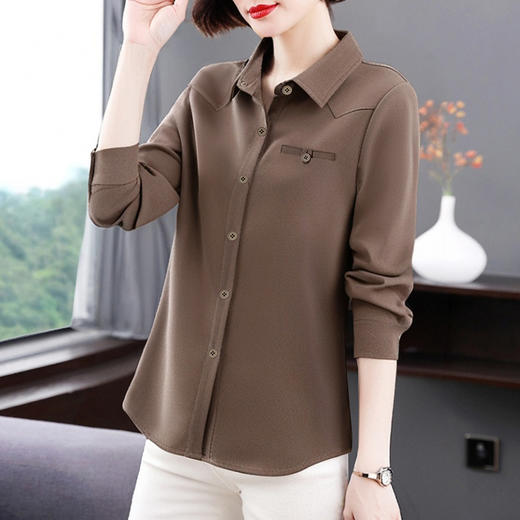 长袖复古衬衫女春秋中年妈妈气质小衫2026年新款大码宽松显瘦上衣 商品图1