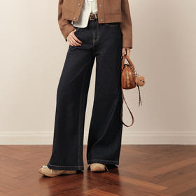 【商场同款】诗凡黎复古阔腿牛仔裤25秋新款丹宁弯刀裤3G9151701