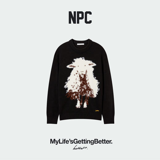 NPC潮牌【至臻羊毛胶囊】丝光澳毛绒嵌花圆领套头毛衣男NP5ASW04 商品图0