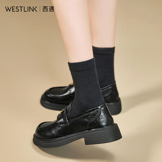 西遇一脚蹬乐福鞋女新款秋季百搭复古法式单鞋黑色厚底小皮鞋K0057309 商品图2