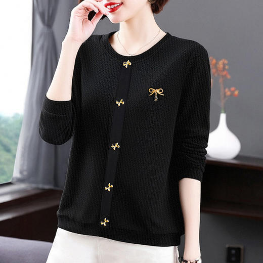 黑色高级上衣女大码长袖t恤打底衫女士秋季新款中年妈妈洋气小衫 商品图3