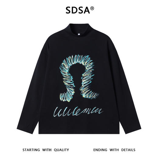 T4993SDSA秋冬新款痞帅男装潮牌撞色涂鸦印花半高领长袖T恤百搭时尚 商品图1