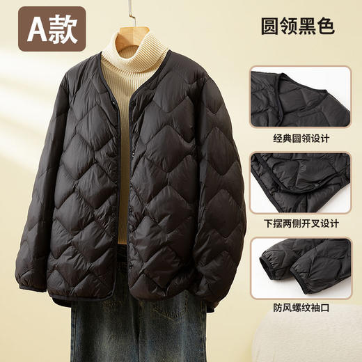 丁摩新款V领羽绒服女士轻薄宽松加大码内胆白鸭绒连帽外套AL 商品图3