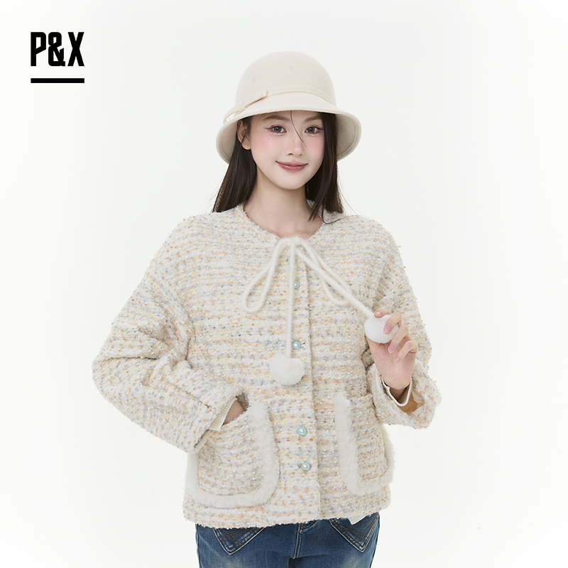 P&X设计师女装2025冬季法式小香风粗花呢短款外套 825413245 花色