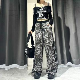 NC豹纹花色松紧腰阔腿裤50713（灰）秋季253012650321