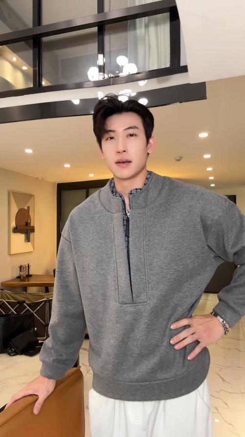 9929SDSA男士秋冬新款痞帅男装潮牌简约拼接半拉链假两件卫衣百搭宽松 商品图0