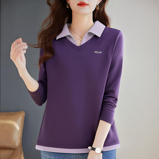 假两件长袖t恤女士2026新款秋季大码女装时尚洋气polo衫上衣外穿 商品图1