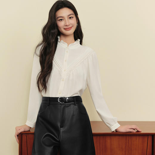 【严选】诗凡黎法式木耳领花边衬衫2025冬新款复古别致气质叠穿打底衬衣女7GA320721 商品图0