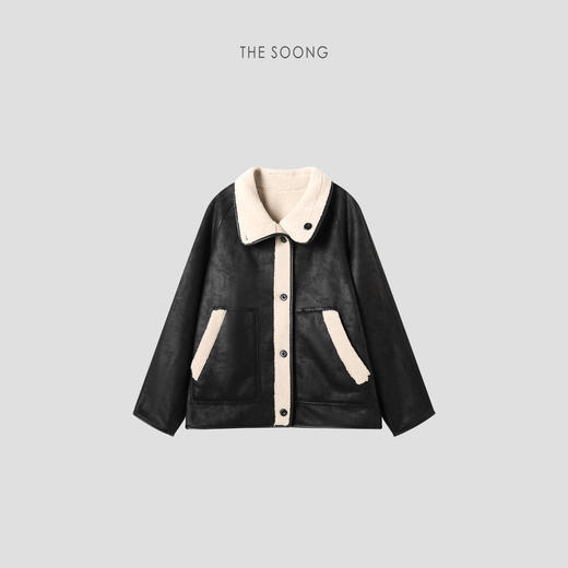 THESOONG|"利落轮廓"复古高密锁温皮革肌理手缝牛角扣廓形外套HLWT7808 商品图10