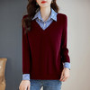 假两件毛衣女洋气秋季新款宽松衬衫领撞色上衣大码拼接长袖针织衫 商品缩略图3