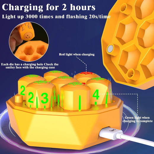 Victorydice 会发光的骰子 LED充电硅胶游戏骰子套装 带充电盒 商品图1