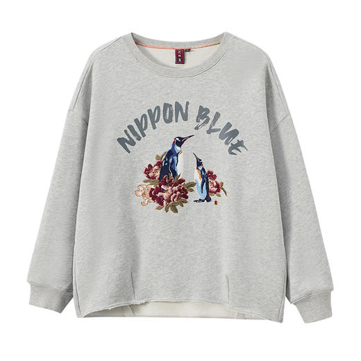 ONIARAI/鬼洗25秋冬泥棒蓝女款企鹅刺绣宽版卫衣女式 N240158 商品图3