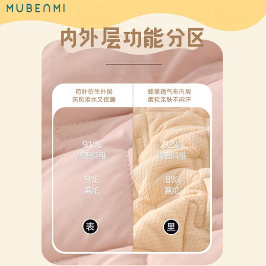 【童装服饰丨MUBENMI新雪丽三明治棉服&马甲】 面料柔软亲肤，同色系按扣/拉链设计，方便穿脱，轻暖中间层，保暖不显臃肿，校服里内搭叠穿，或是单独外穿出游皆可，轻松应对多变天气 商品图3