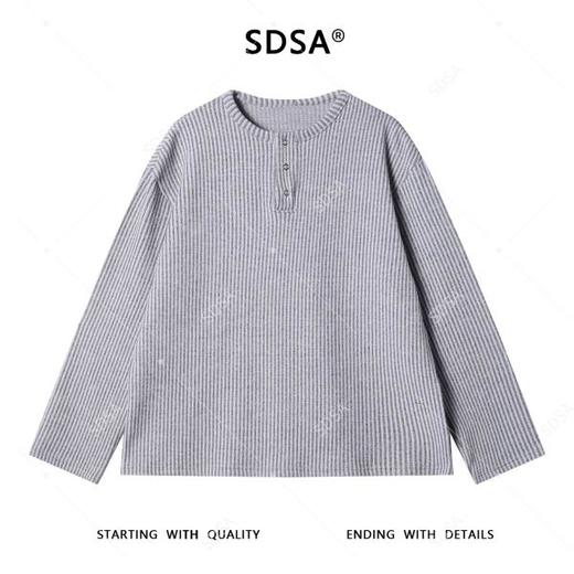 SDSA秋冬新款痞帅男装简约撞色竖纹按扣圆领毛衣百搭套头针织衫 商品图1