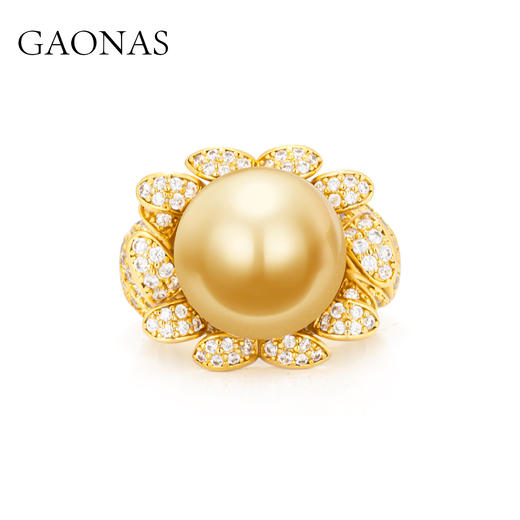 GAONAS 仿珍珠戒指 女士花朵设计14mm金色珠戒指11755JGO 商品图0