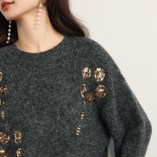 【11/5新品】熙世界鎏金亮片圆领毛衣女2025秋冬新款宽松慵懒高级感长袖针织衫 商品图4