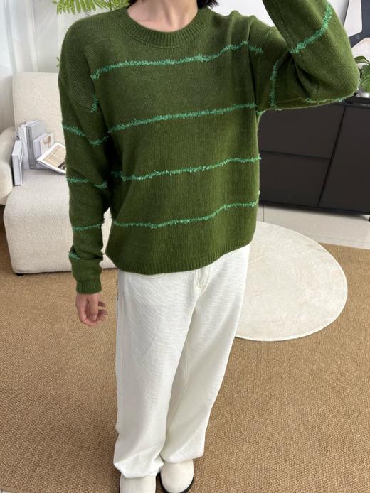 会员福利【山羊绒+羊驼毛】拉夏贝尔/La Chapelle韩系甜美~绵羊毛慵懒条纹宽松圆领针织毛衣 商品图13