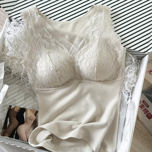 里料3.2%桑蚕丝  蕾丝带杯保暖背心   A-5460 商品图3