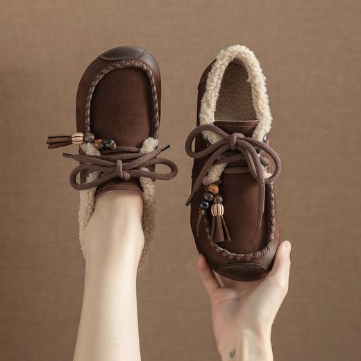 头层牛皮！2025宽脚胖脚加厚保暖皮鞋复古民族风软底软面妈妈鞋系带毛鞋！ 商品图0