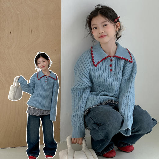 双11年度狂欢!！🍂秋天也可以有彩虹色🌈打翻秋日调色盘｜是色彩叠穿的快乐🎨📝 「吉米故事秋冬中大童设计感毛衣裤子合集系列」全是王炸款!! 商品图1