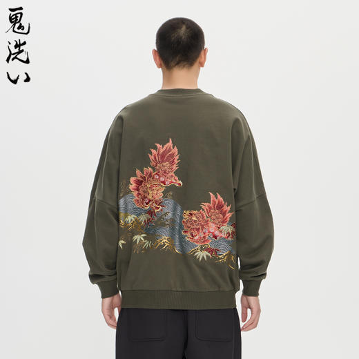 ONIARAI/鬼洗25秋冬泥棒蓝赤焰唐狮刺绣拼接卫衣男式新品 25NOB52 商品图1