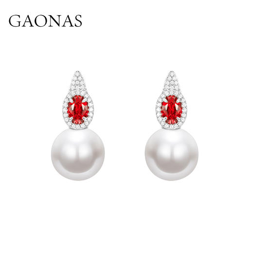 GAONAS 仿珍珠耳饰 女士时尚红色珠14mm耳环11776ER 商品图0